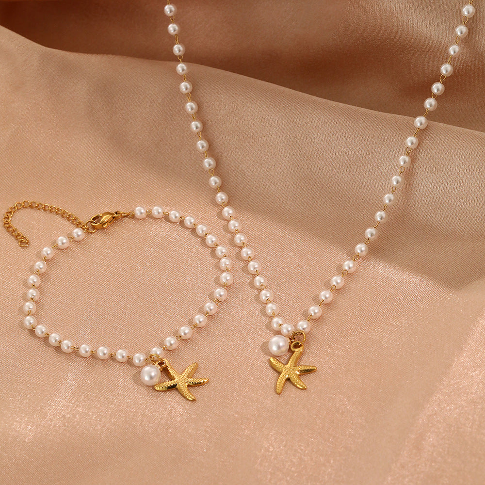 Wholesale 18K Gold Plated Pearl Necklace For Women Star Pendant Summer Beach Style Fashion Jewelry Gift