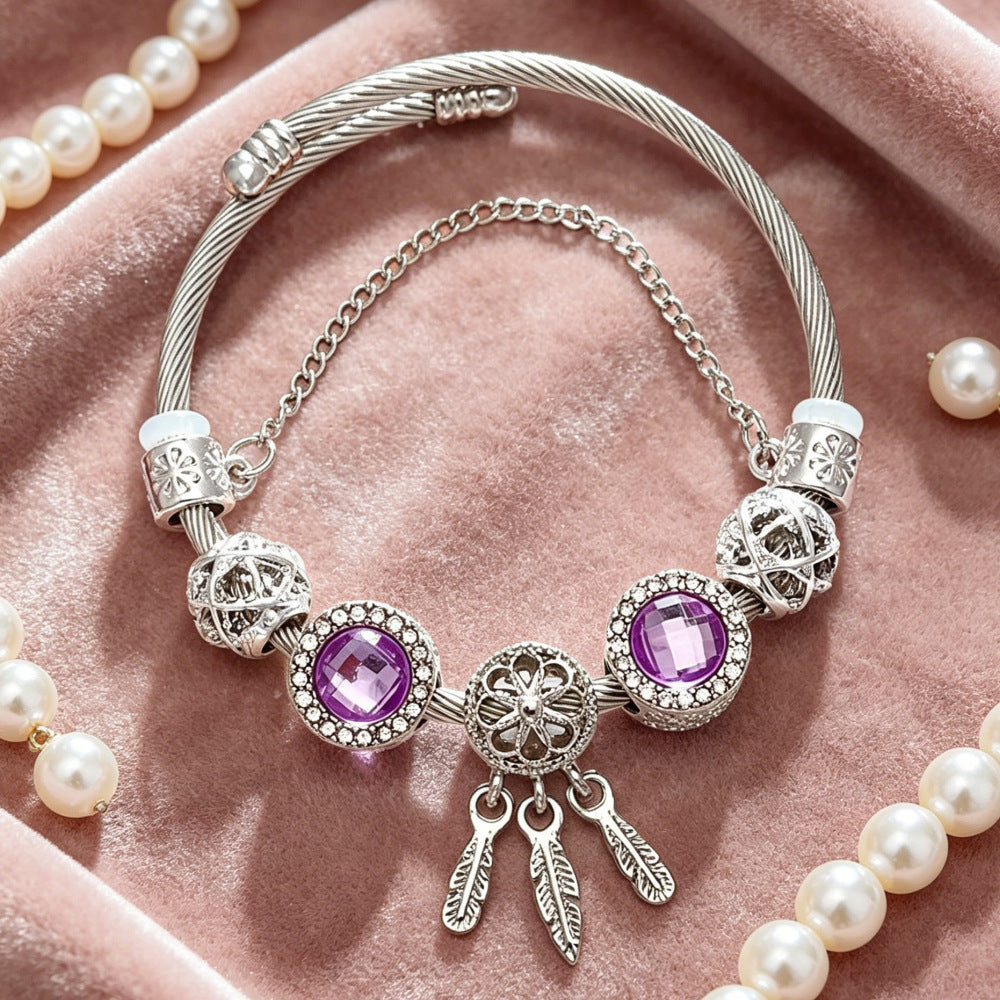 Wholesale Stainless Steel Sparkling Dreamcatcher Bead Bracelet Geometric Starry Design Women' s Fashion Accessory