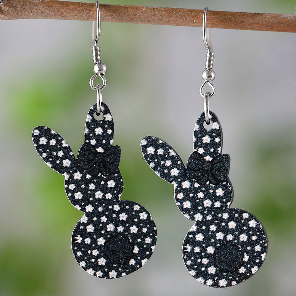 Wholesale  Easter Cute Flower Bow Rainbow Rabbit Pendant Earrings