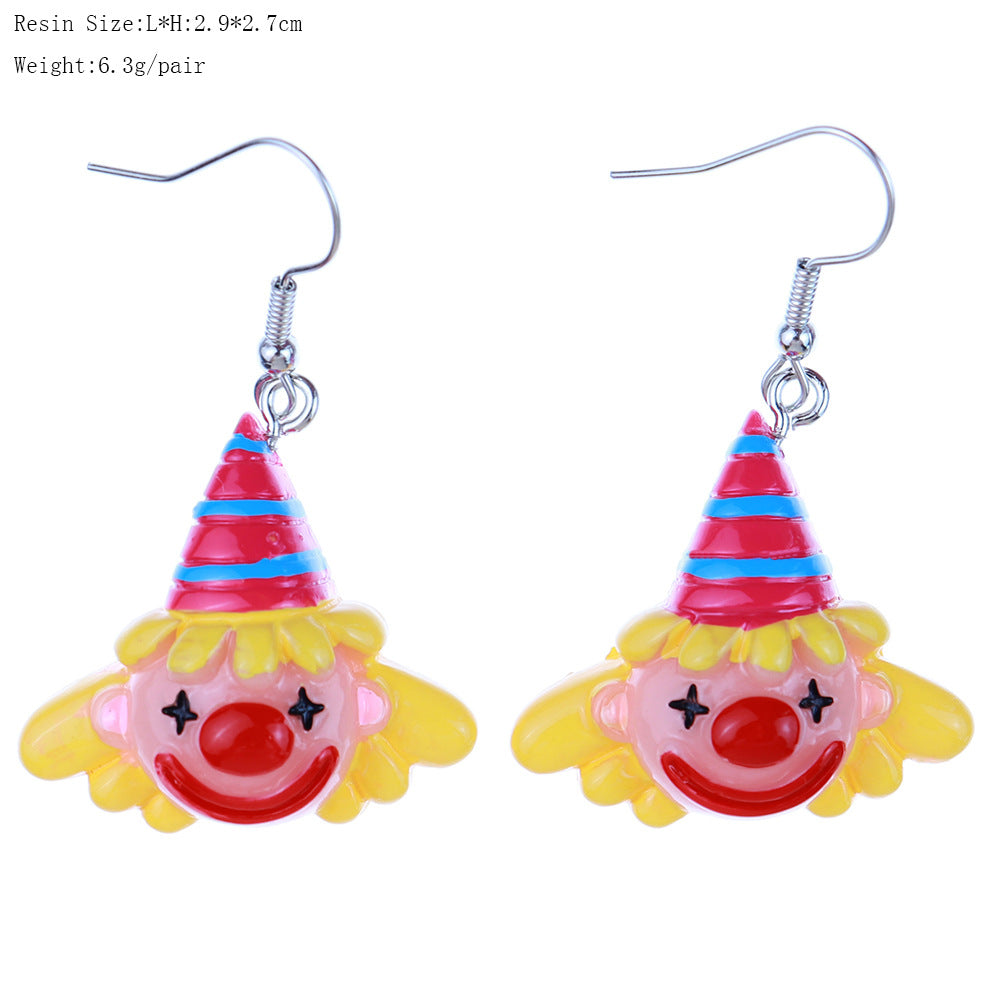 Wholesale fun cute funny cartoon circus clown earrings