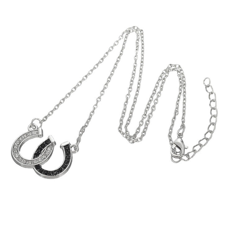 Wholesale black and white diamond double U horseshoe necklace