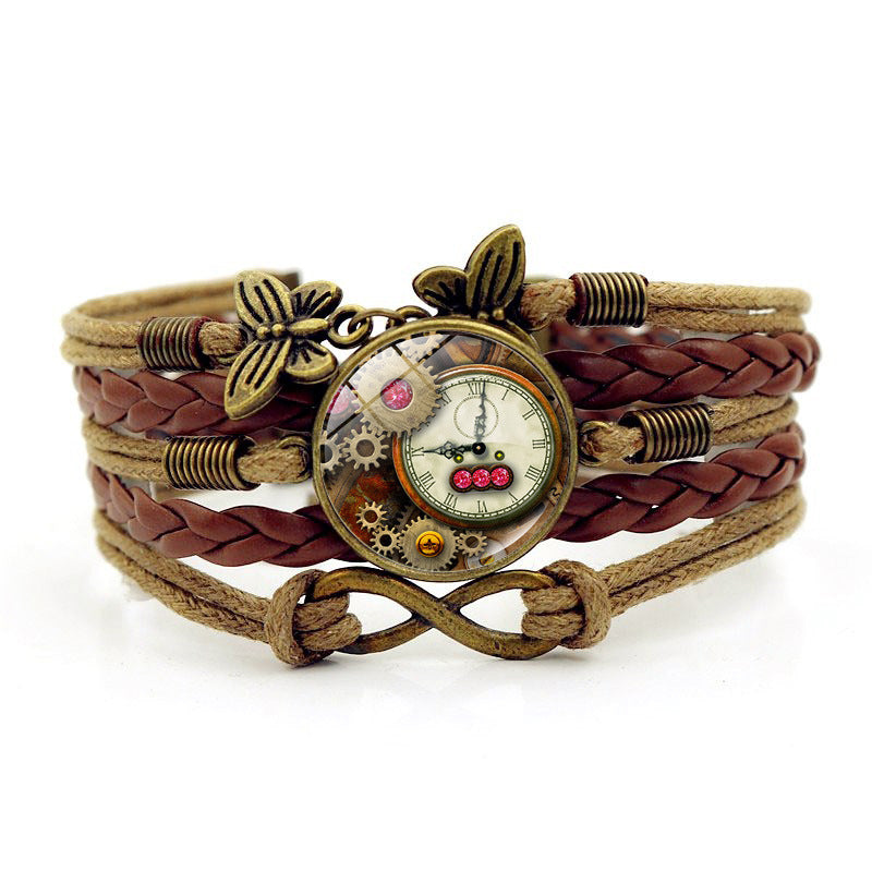 Wholesale Steampunk Gear Cuff Bracelet with Infinity Symbol and Multi-layer Leather Design,  Unisex Fashion Jewelry Accessory