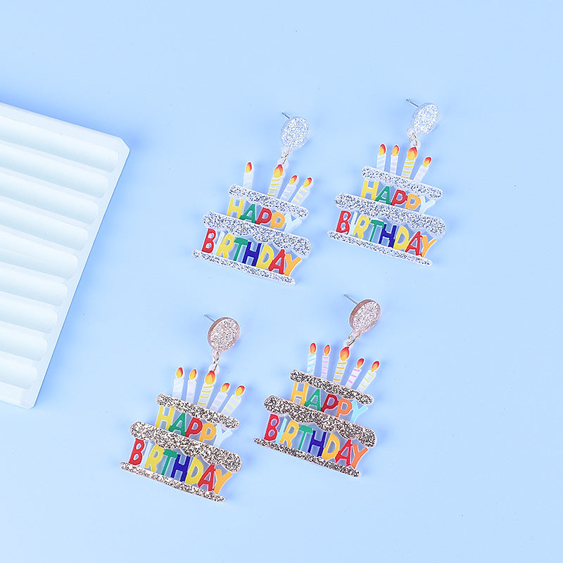 Boucles d'oreilles en gros acrylique de gâteau d'anniversaire