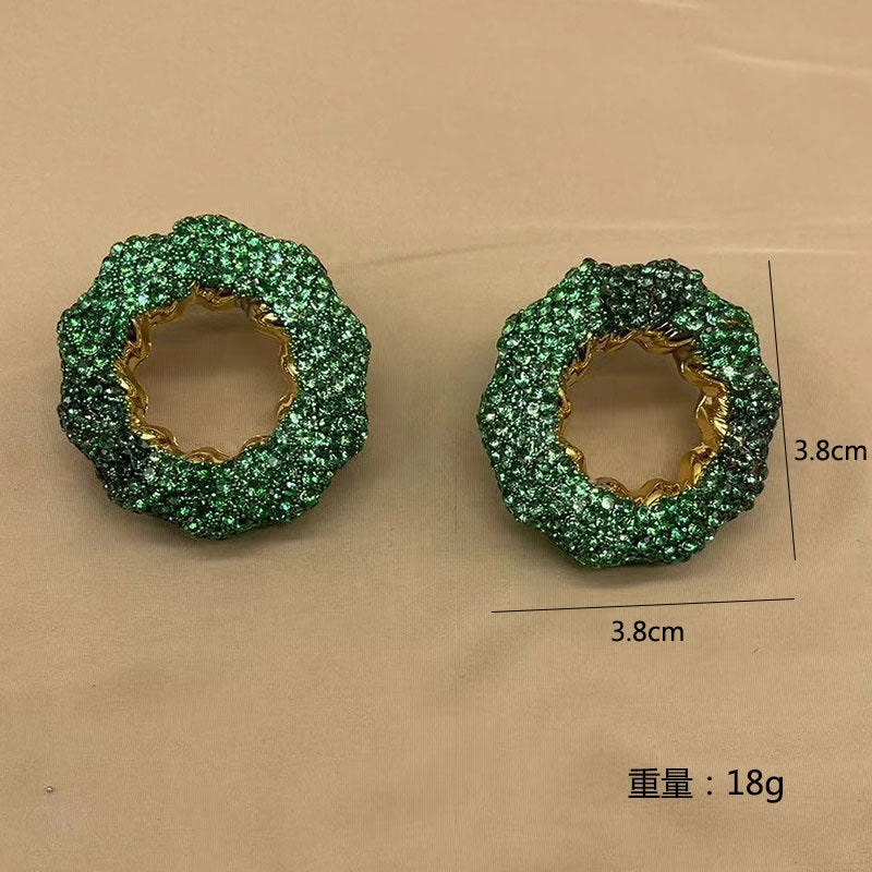 Wholesale Hollow Light Luxury Colored Glass Full Diamond Earrings ACC-ES-KangD008