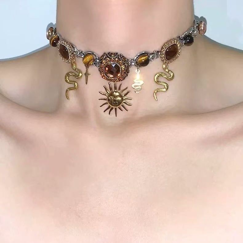 Wholesale Trendy Layered Sunflower Cross Snake Pendant Necklace Fashion Accessory for Women