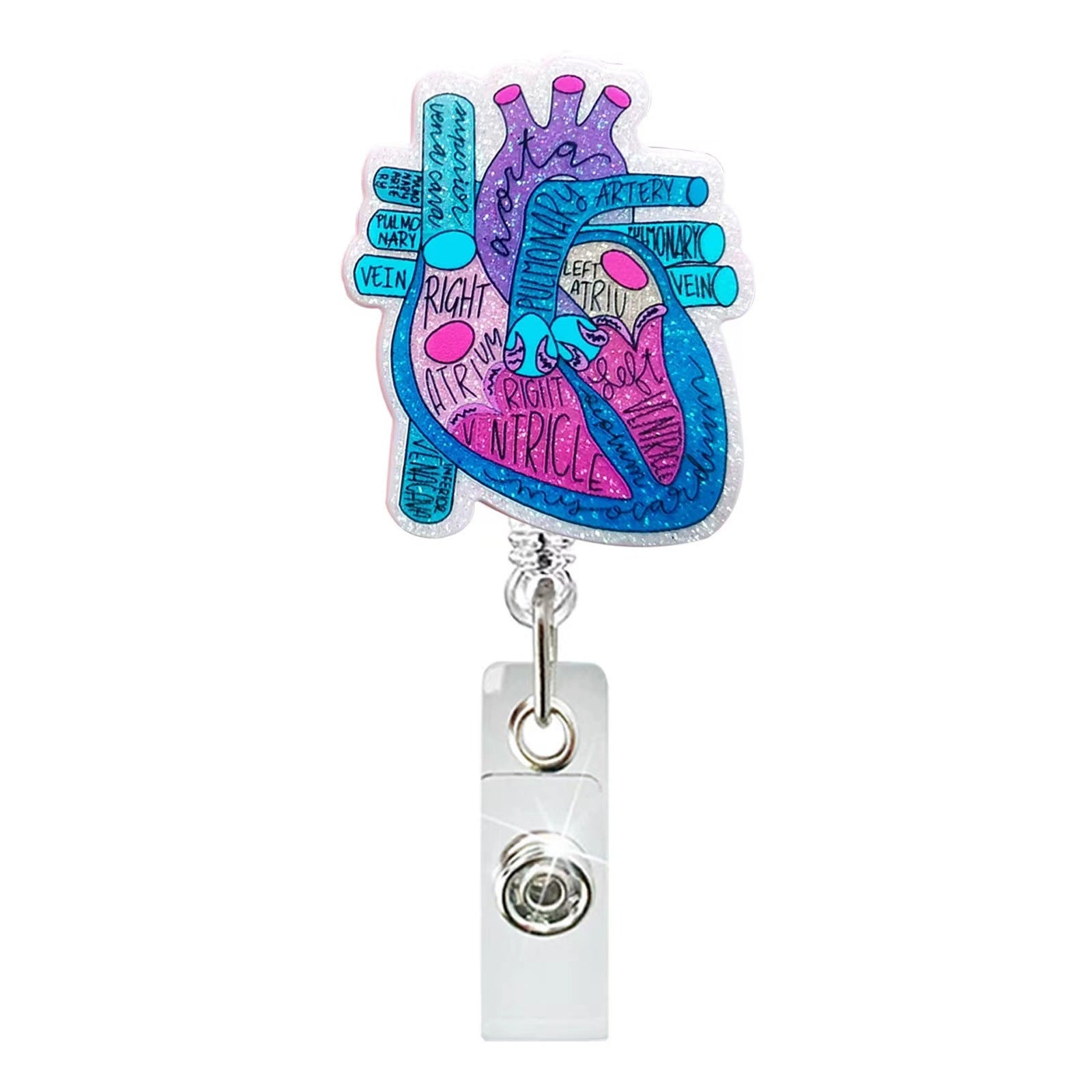 Wholesale Acrylic Glitter Heart Doctor Retractable Rotating Badge Reel Keychain ACC-KC-LingYu003