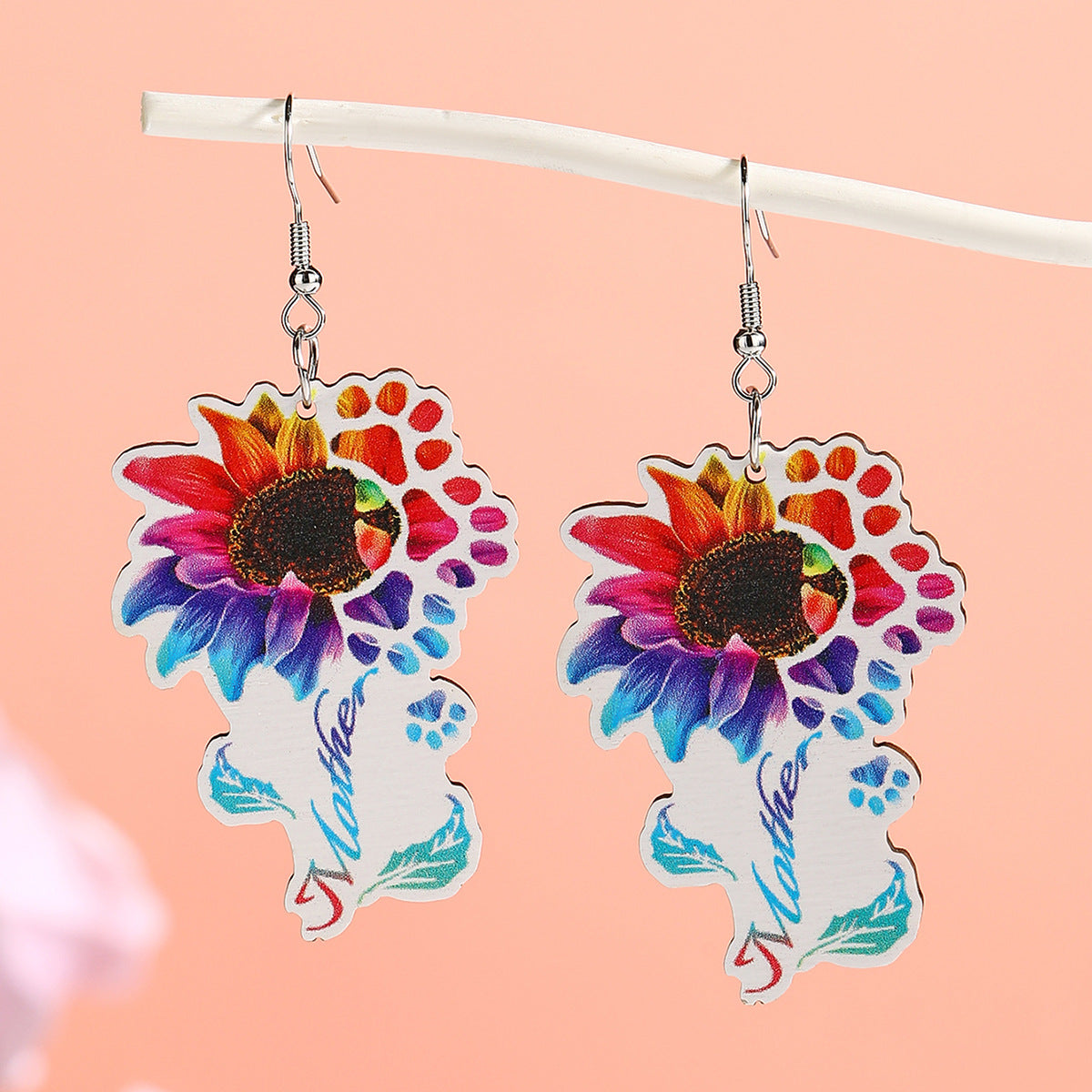 Wholesale  Mother's Day MAMA Wooden Printed Color Earrings