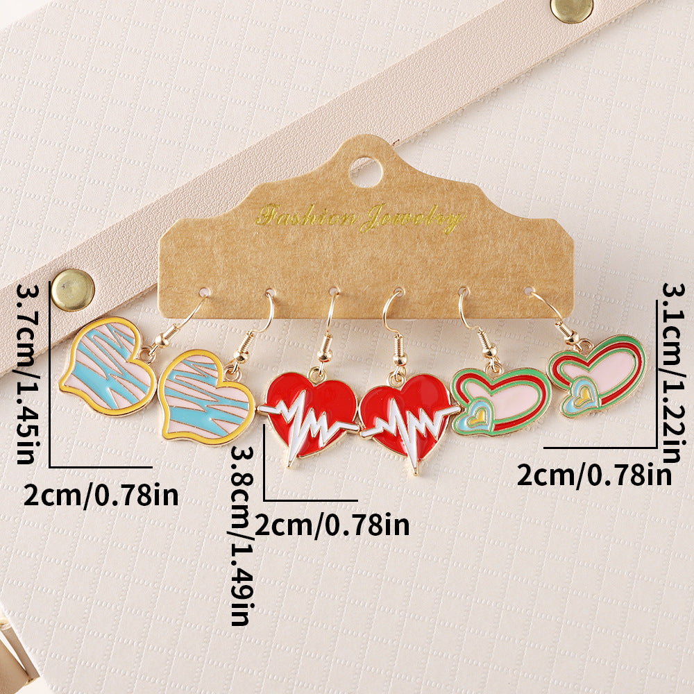 Wholesale Valentine' s Day Love Bear Rose Church Love Heartbeat Pendant Oil Dropping Earrings suit