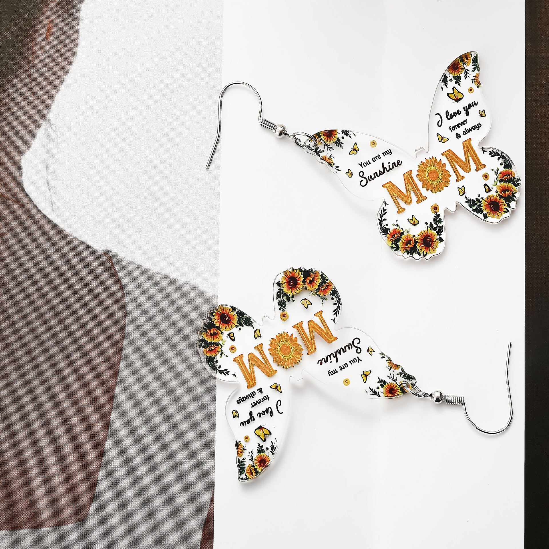 Wholesale Acrylic Butterfly English Mother's Day Earrings