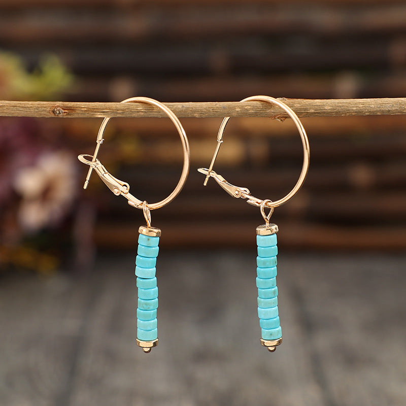 Wholesale Bohemian Style Spacer Earrings with Turquoise Beads,  Alloy Electroplated Jewelry Accessory for Women