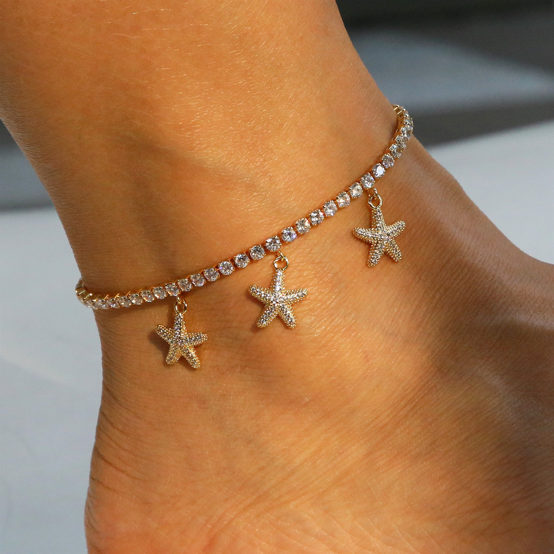 Wholesale Full diamond zircon anklet starfish shell anklet