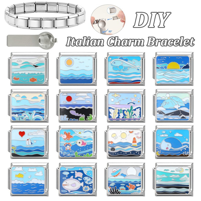 Wholesale 9mm Italian Charm Starter Bracelets DIY Marine Series Stainless Steel Composable Bracelet