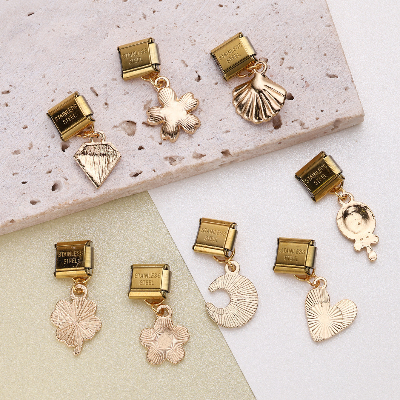 Wholesale 10pcs Italian Charm Bracelet 9mm DIY Splicing Pink Series Stainless Steel Composable Bracelet