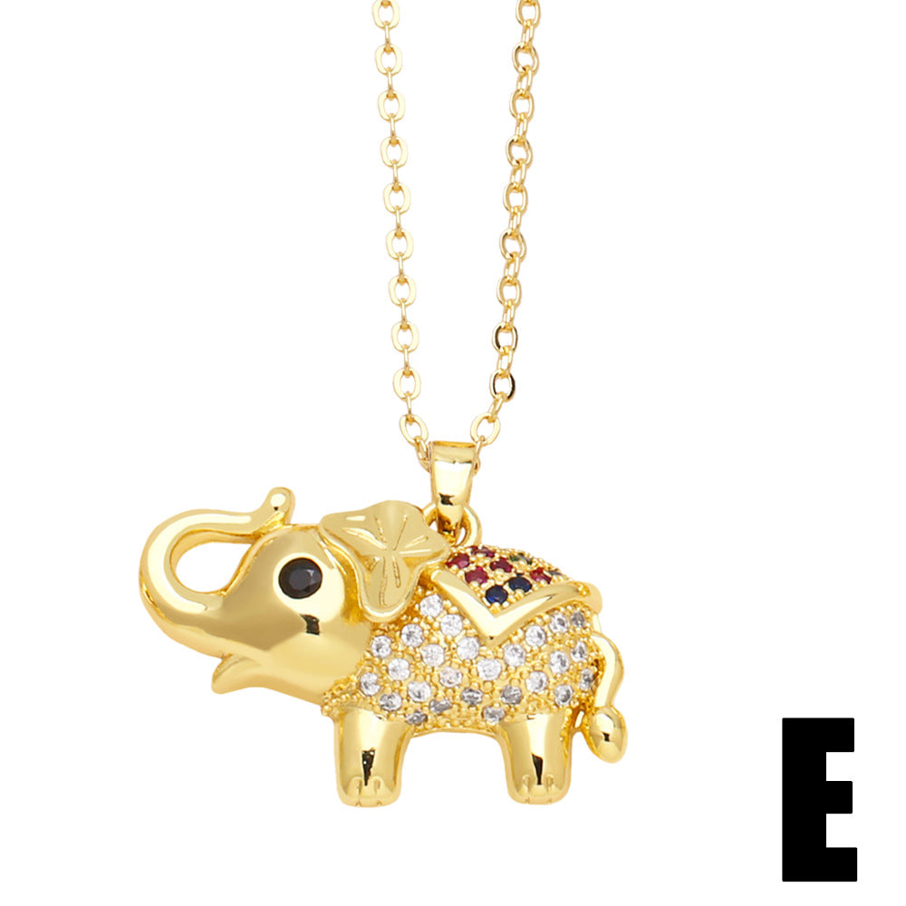 Wholesale Elephant Copper Set Zircon Gold Plated Necklace ACC-NE-AS004
