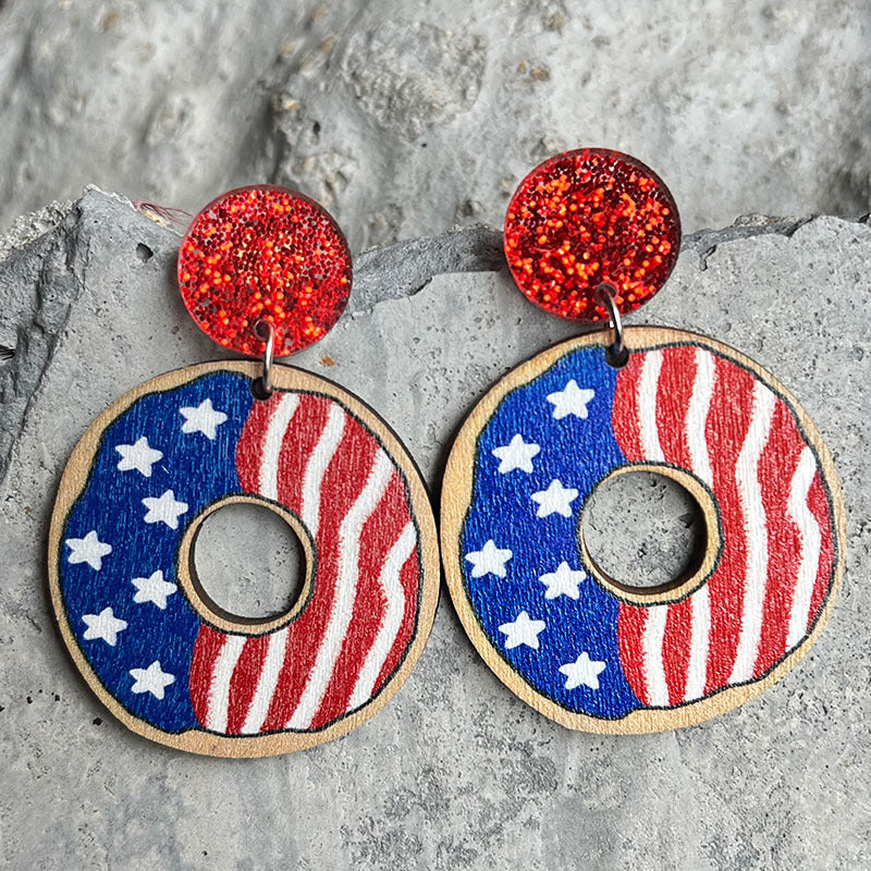 Wholesale 2 pairs/pack American Flag Independence Day Butterfly Ice Cream Wooden Earrings ACC-ES-HY004