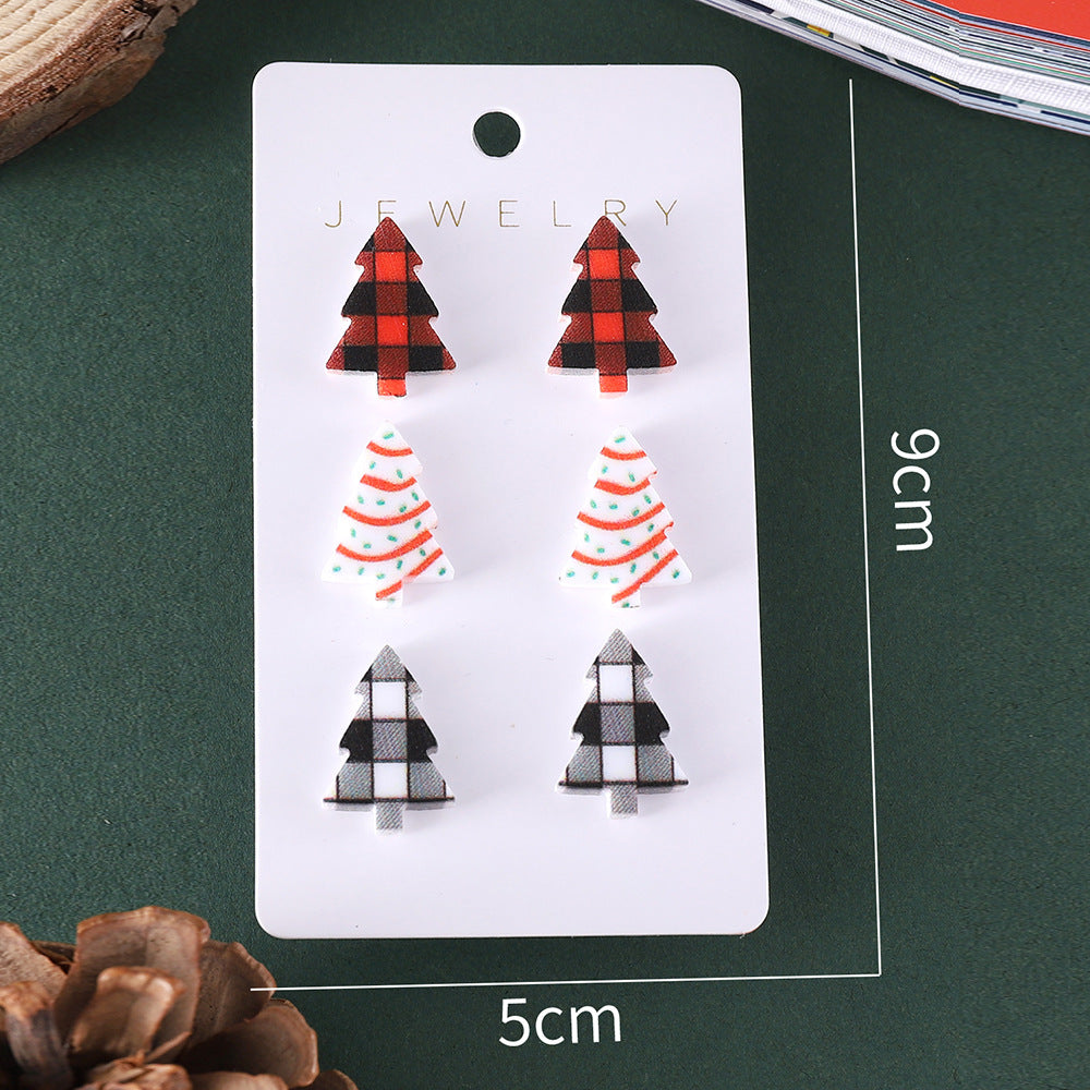 Wholesale Christmas Plaid Cake Christmas Acrylic Tree Earrings suit