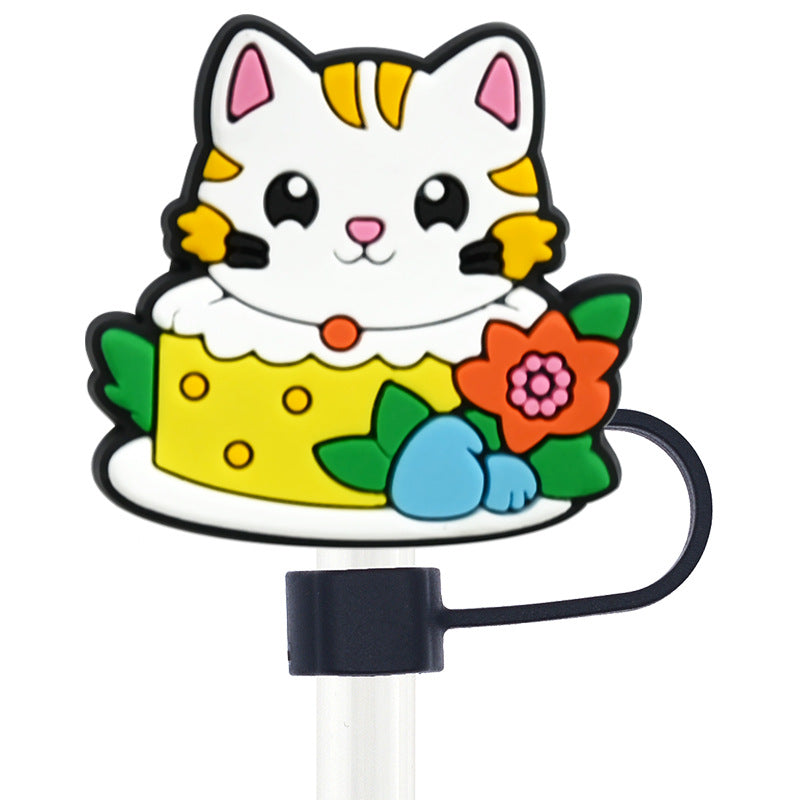 Wholesale Random 100pcs Cute Cat Series 10mm PVC Soft Straw Tube Cap  ACC-SCR-RYY110