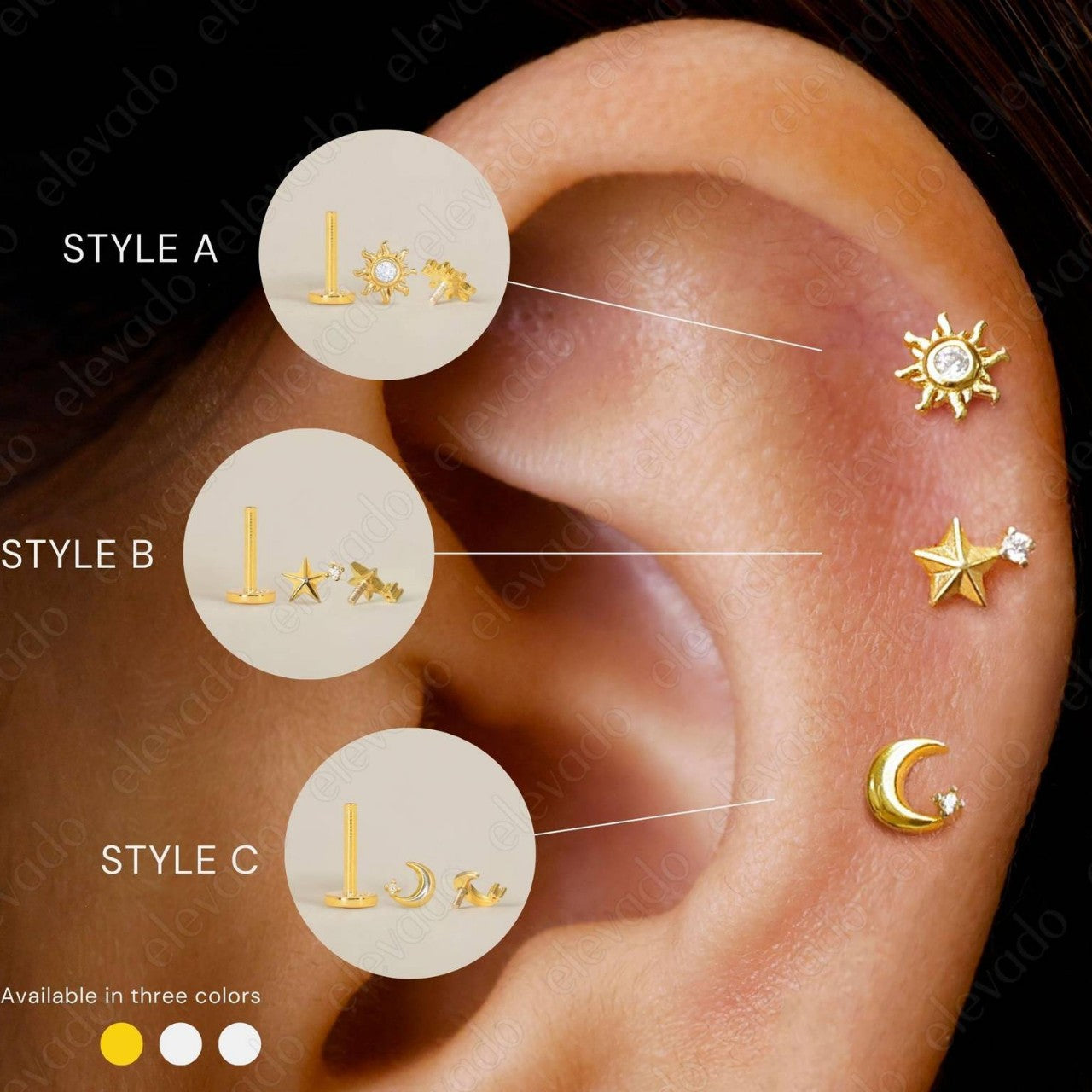 Wholesale Titanium Steel 18K Gold Minimalist Star Moon Sun Earrings Set