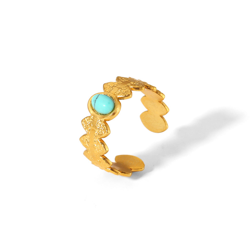 Wholesale Vintage Turquoise Open Ring Gold Plated Titanium Steel Fashion Jewelry Accessory