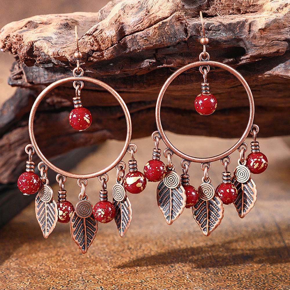 Wholesale Vintage Chinese Style Red Tassel Earrings Long Exaggerated Party Wear Jewelry Accessory