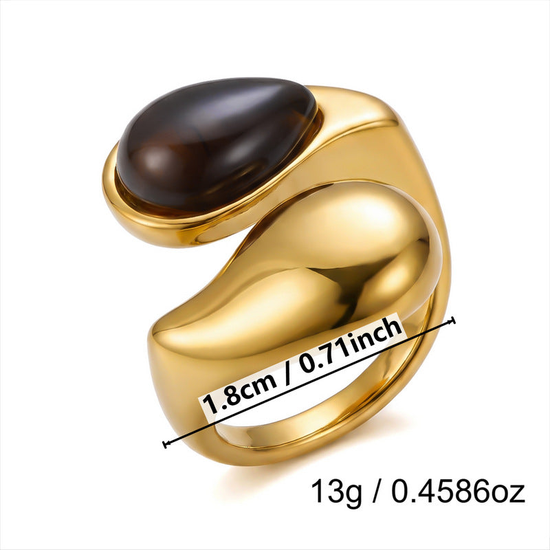 Wholesale Vintage Texture Tiger Eye Stainless Steel Multi-Layer Stacked Ring Jewelry Accessory