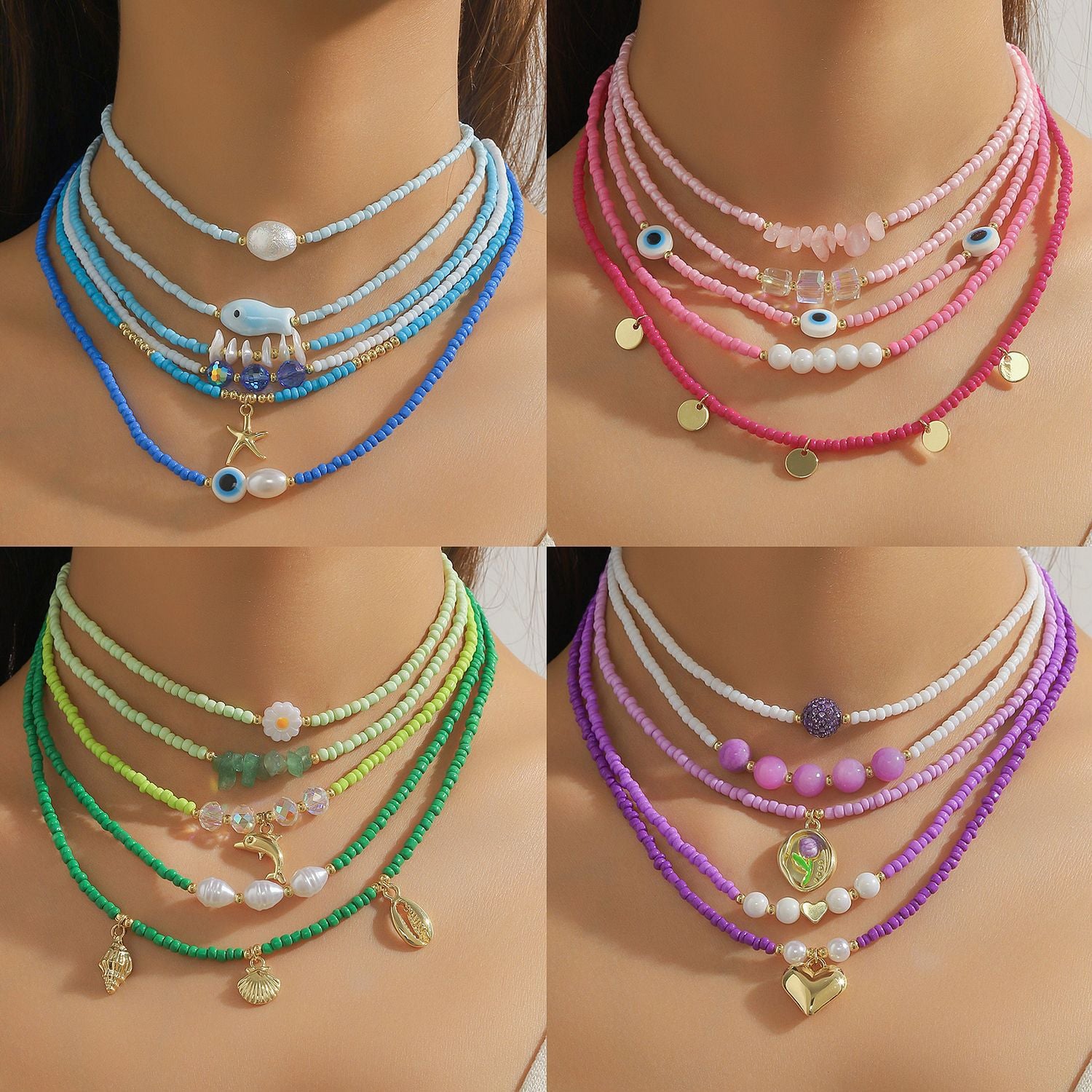 Wholesale  Rice Bead Necklace Bohemian Handmade Beaded Necklace