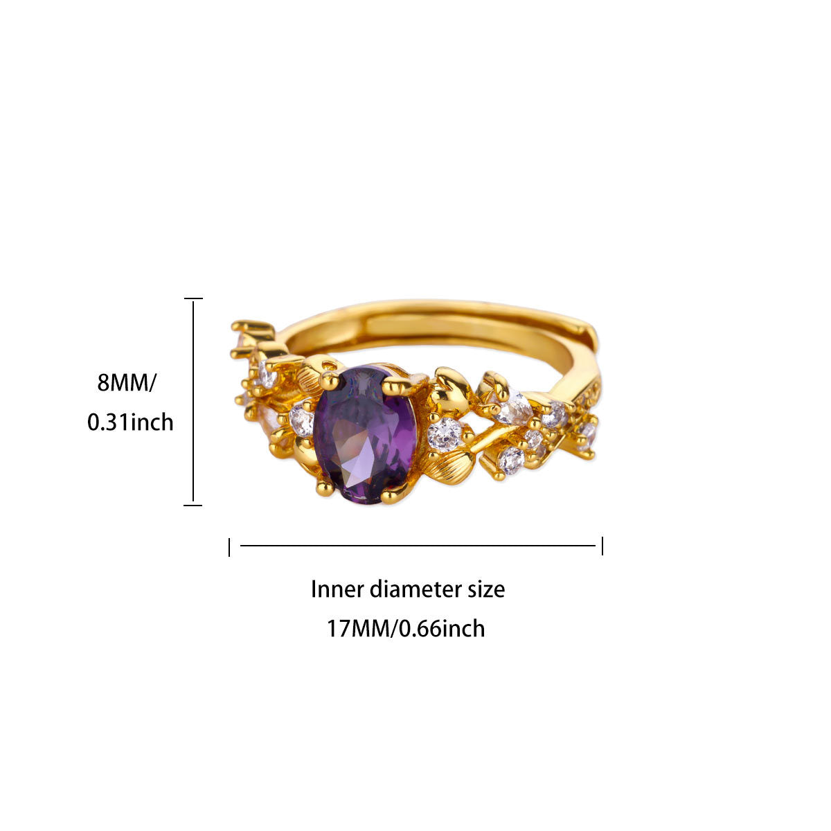 Wholesale Heart Shape Purple Bow Zircon Ring 18K Gold Plated Fashion Accessory Gift for Women Boutique Resale