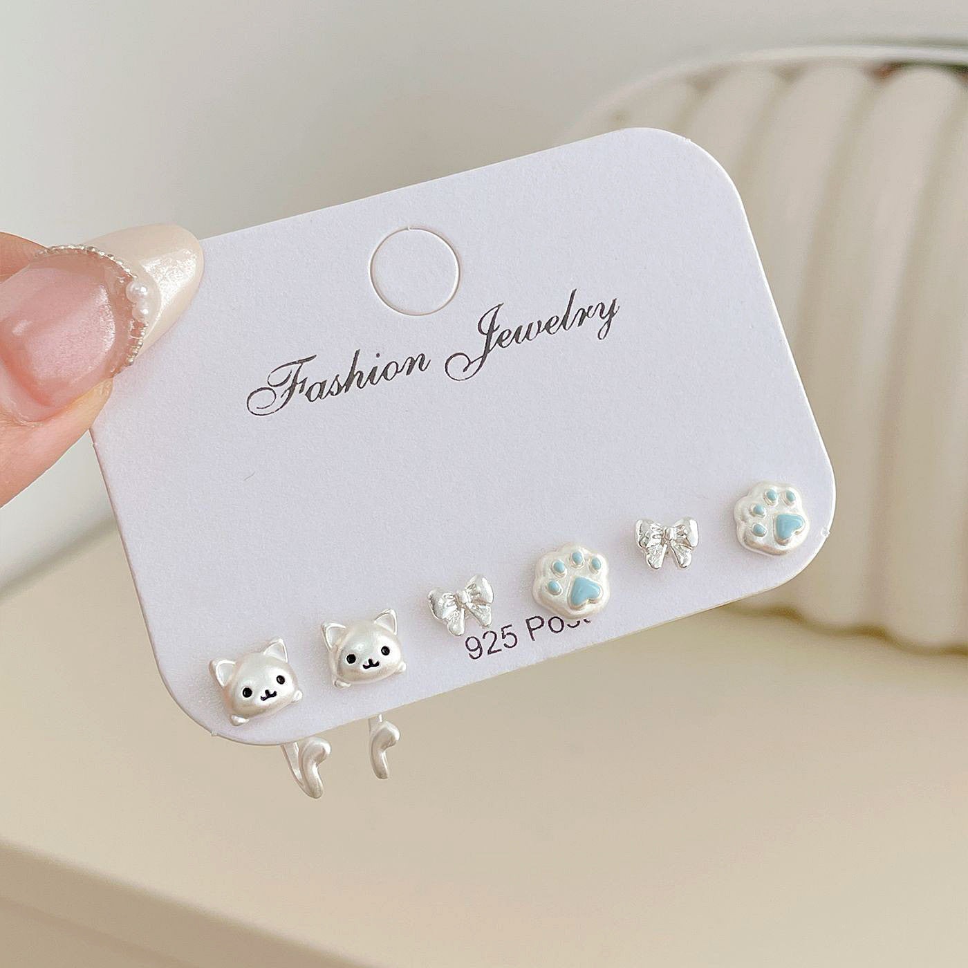 Wholesale Autumn Colorful Butterfly Flower Pearl Earring Set Silver Needle Small Sweet Earrings