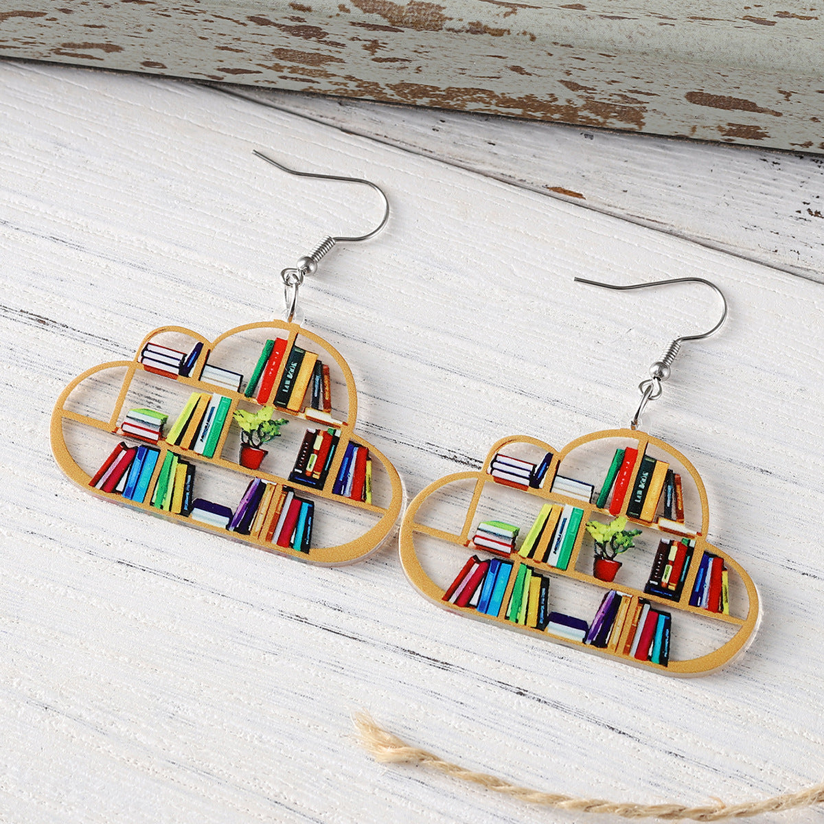 Wholesale  Bookshelf Books Potted Acrylic Pendant Earrings