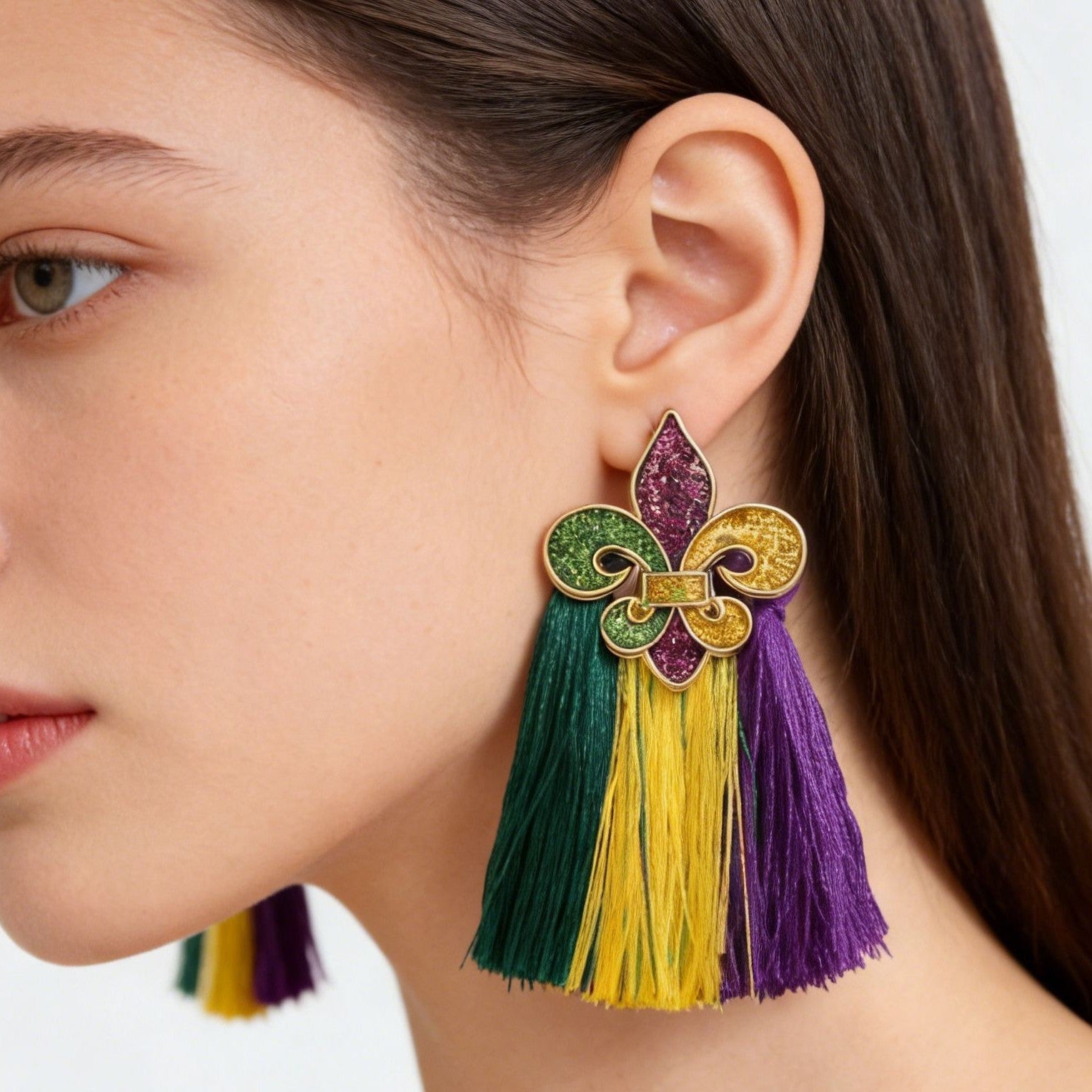 Wholesale  Mardi Gras Carnival Earrings Electroplated Colorful Iris Tassel Studs