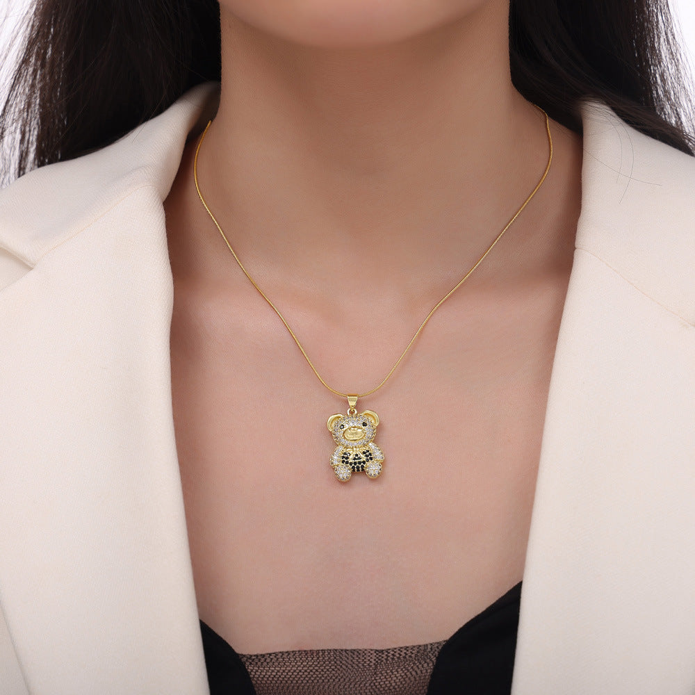 Wholesale Zircon Bear Copper Pendant Titanium Steel Gold-plated Necklace ACC-NE-Fangt004