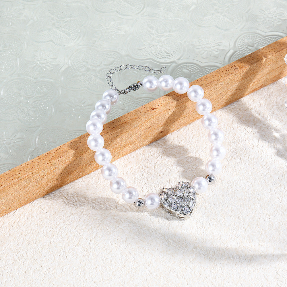 Wholesale plated 18K love zircon  pearl bracelet