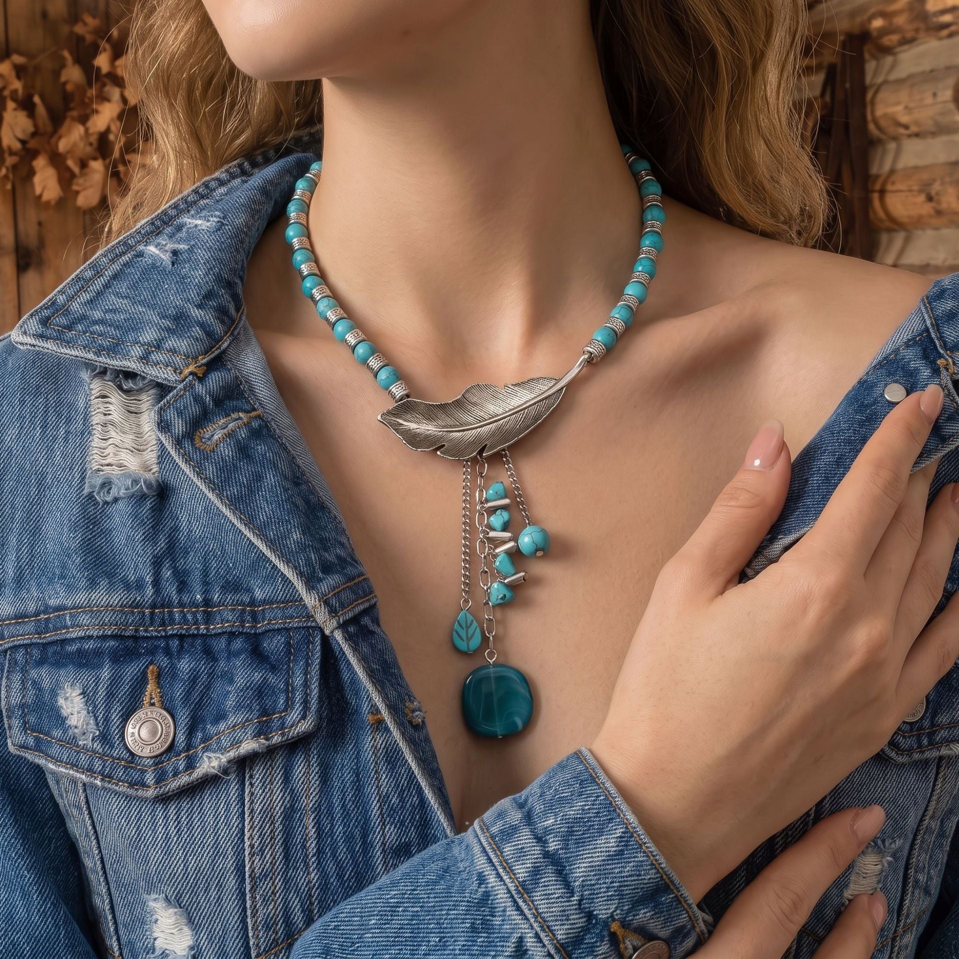 Wholesale Electroplated Alloy Cowboy Necklace Set Vintage Bull Head Turquoise Jewelry Accessory