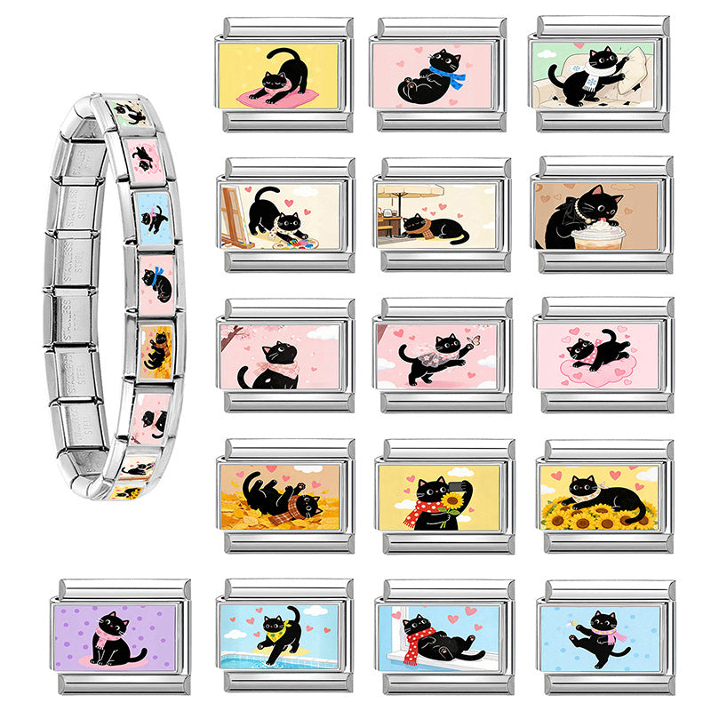 Wholesale Cat Theme DIY Modular Bracelet Stainless Steel Fashion Jewelry Accessory Gift