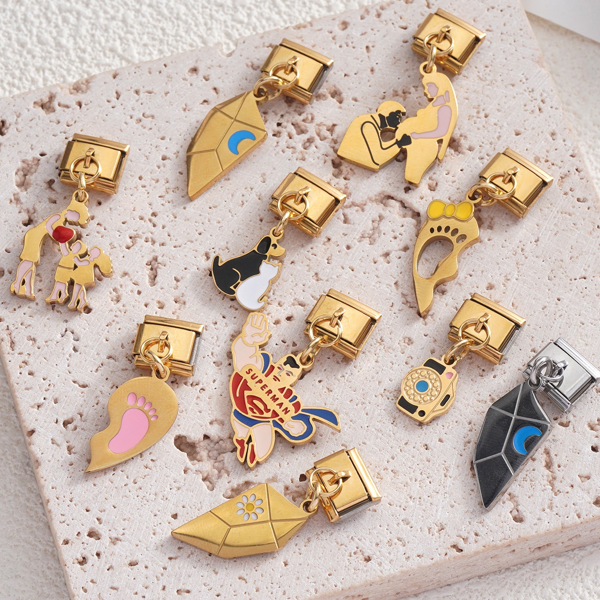 Wholesale Italian Charm Bracelet 9mm DIY Splicing Creative Pattern Pendant Stainless Steel Composable Bracelet