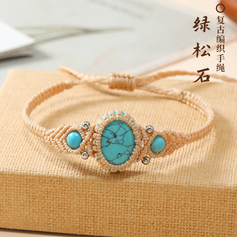 Wholesale Handmade Natural Stone Adjustable Braided Rope Bracelet Traditional Wrap Design Fashion Accessory For Women