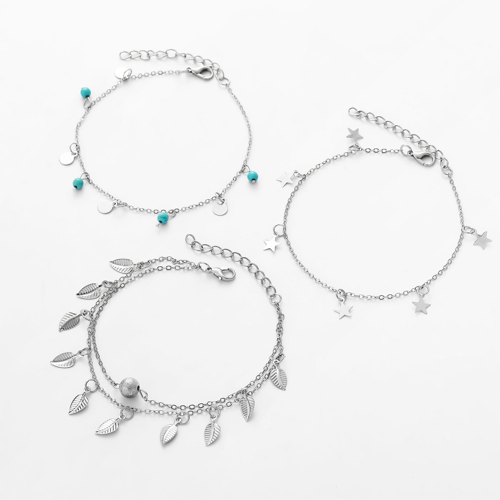 Wholesale 12pcs/set Fashion Heart Starfish Rose Anklet