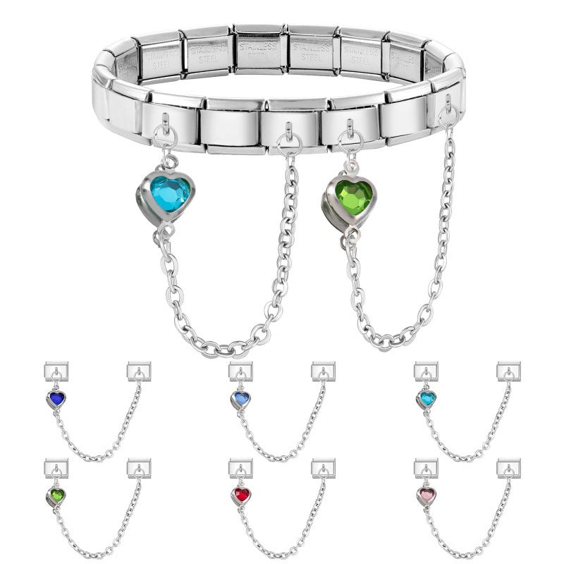 Wholesale Hearts and Love Italian Charms DIY square double-pendant Creative Stainless Steel Composable Bracelet