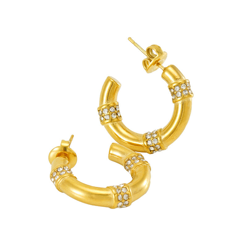 Wholesale  18K Titanium steel diamond bamboo earrings