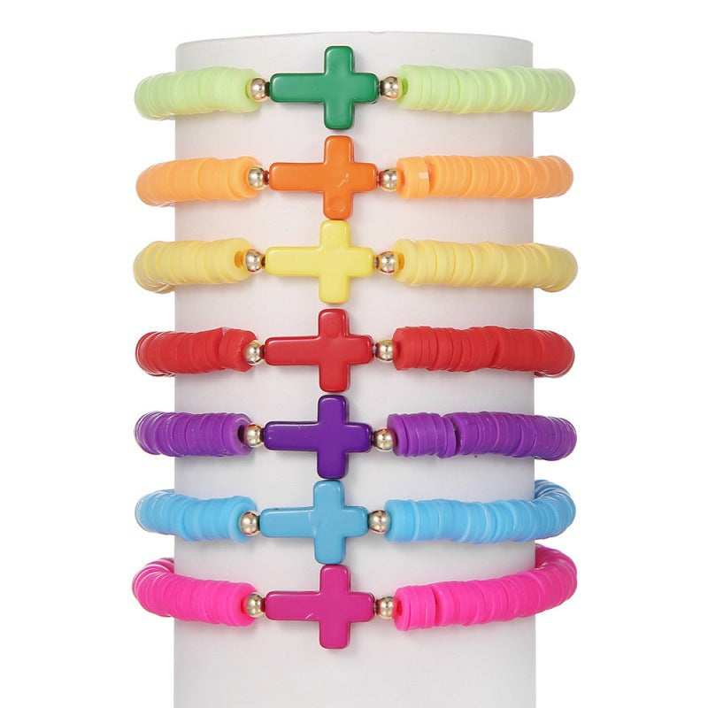 Wholesale  bohemian pure color cross soft pottery bracelet set