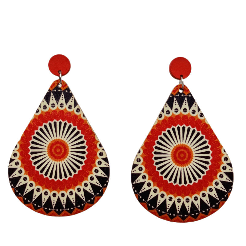 Wholesale Bohemian Printed Wooden Vintage Ethnic Style Earrings ACC-ES-FX027