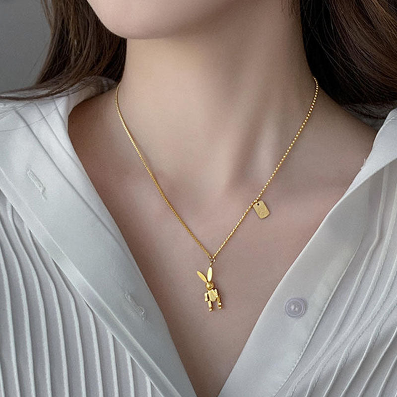 Wholesale Rabbit Titanium Steel Necklace  18K Golden Clavicle Chain