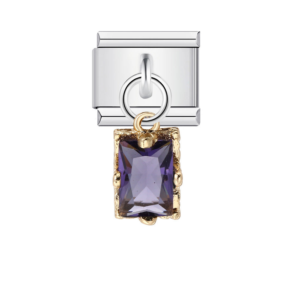 Wholesale Italian Charm Bracelet 9mm DIY Splicing Removable Small Round Zirconia Colored Stone Stainless Steel Composable Bracelet