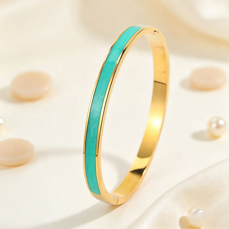 Wholesale Pink Enamel Drip Titanium Steel Bracelet Gold Tone Fashion Accessory Gift
