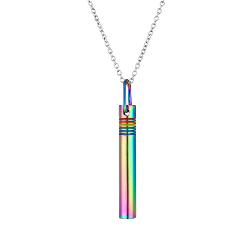 Wholesale Rainbow Yoga Meditation Stress Relief Whistle Stainless Steel Necklace ACC-NE-QinShi003