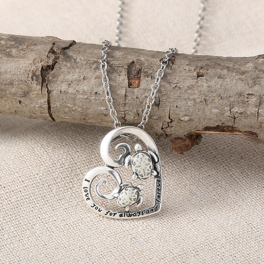 Wholesale Stainless steel creative love turtle oil drop luminous pendant necklace