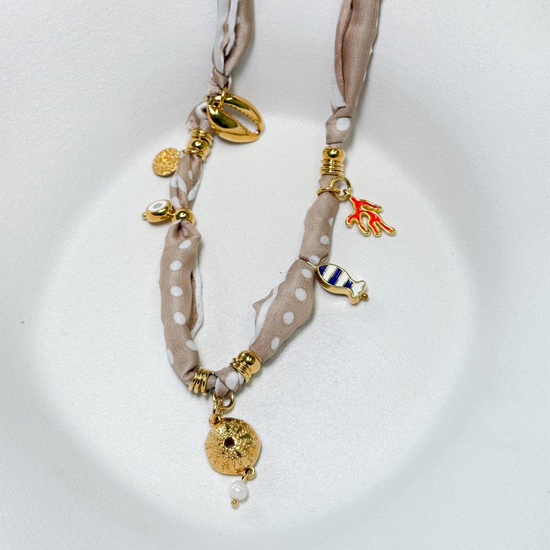 Wholesale Stainless Steel Multi-Pendant Knotted Ribbon Cloth Necklace