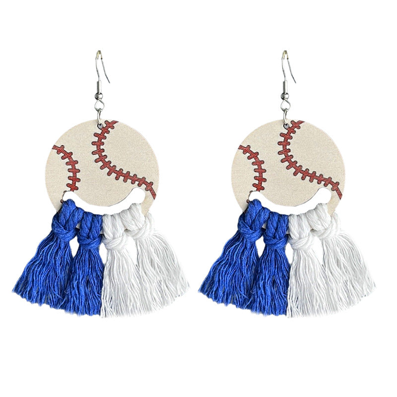 Wholesale  Baseball Season Team Refueling Color Matching Woven Tassel Texted Earrings
