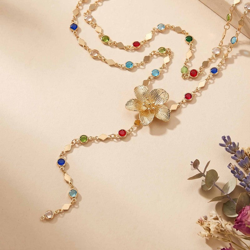 Wholesale Fashion Flower Tassel Layered Necklace Set Chic French Style Collarbone Chain Alloy Electroplated Jewelry Accessory For Party Gift