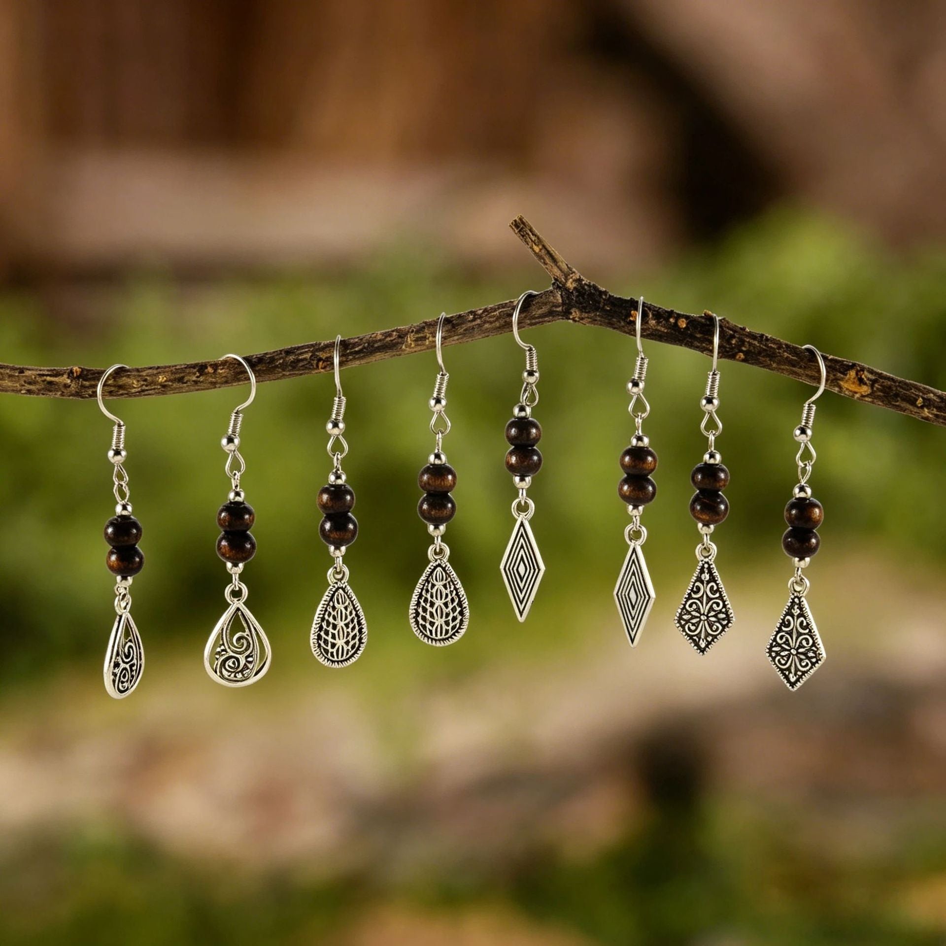 Wholesale Retro Wooden Bead Water Drop Earrings Rhombus Design Zinc Alloy Ear Hooks Literary Style Women S Jewelry Accessory For Gift And Resale